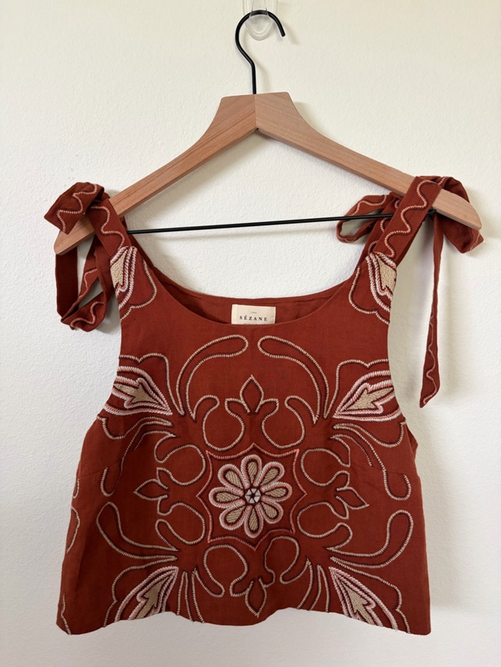Sezane Fergus Blouse Embroidered Tank Top Linen Cotton Terracotta Size Xs Fr 34 - Picture 2 of 12